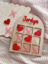 Load image into Gallery viewer, Personalised Valentines Tic Tac Toe Game | Custom Name Wooden Valentine Gift | Hearts & Kisses Keepsake for Kids