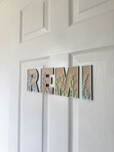 Load image into Gallery viewer, Wooden Name Letters with Floral Acrylic | Custom Wooden Name Sign | Nursery & Kids Room Name Decor | Floral Wall Letters