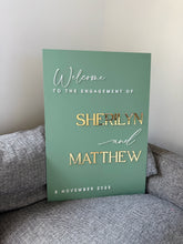 Load image into Gallery viewer, Sage Green Personalised Wedding Sign | Modern Acrylic Sign | Wedding Signage
