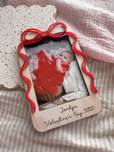 Load image into Gallery viewer, Personalised Valentine’s Photo Magnet | Custom Name Baby Valentine Keepsake | Wooden Fridge Magnet Gift