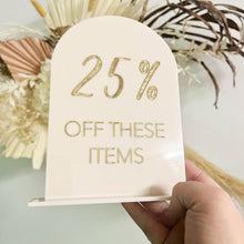 Load image into Gallery viewer, Business Signage | Acrylic Sign | Sign for Business | percentage Off signs | reduced to clear