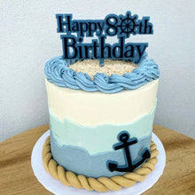 Load image into Gallery viewer, 80th Birthday Personalised cake topper | boat topper | sailor | anchor | cake decor blue theme