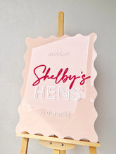 Load image into Gallery viewer, Hens Acrylic Welcome Sign | bridal Shower acrylic sign | event signage | hen decor