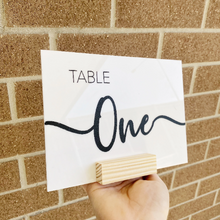 Load image into Gallery viewer, Modern Wedding Table numbers - Acrylic event decor - Clear acrylic table numbers for weddings, functions & Dinner parties
