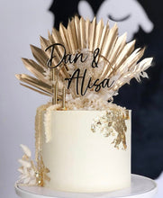 Load image into Gallery viewer, Wedding Cake Topper / Engagement Cake decor / Modern Cake topper / Gold Mirror floating cake topper /