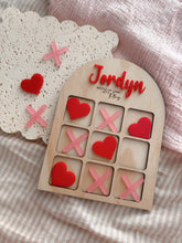 Load image into Gallery viewer, Personalised Valentines Tic Tac Toe Game | Custom Name Wooden Valentine Gift | Hearts &amp; Kisses Keepsake for Kids
