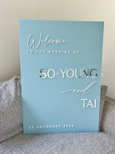 Load image into Gallery viewer, Sage Green Personalised Wedding Sign | Modern Acrylic Sign | Wedding Signage
