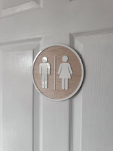 Load image into Gallery viewer, Toilet Door Sign | Wooden Toilet Sign with White Acrylic Letters | Modern Bathroom Door Plaque | Minimal Home Decor
