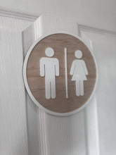 Load image into Gallery viewer, Toilet Door Sign | Wooden Toilet Sign with White Acrylic Letters | Modern Bathroom Door Plaque | Minimal Home Decor
