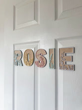 Load image into Gallery viewer, Wooden Name Letters with Floral Acrylic | Custom Wooden Name Sign | Nursery &amp; Kids Room Name Decor | Floral Wall Letters
