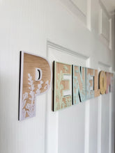 Load image into Gallery viewer, Wooden Name Letters with Floral Acrylic | Custom Wooden Name Sign | Nursery &amp; Kids Room Name Decor | Floral Wall Letters
