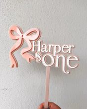 Load image into Gallery viewer, Custom birthday cake topper | bow design | pink topper
