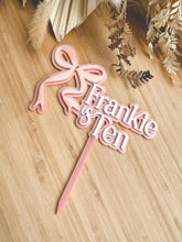 Load image into Gallery viewer, Custom birthday cake topper | bow design | pink topper
