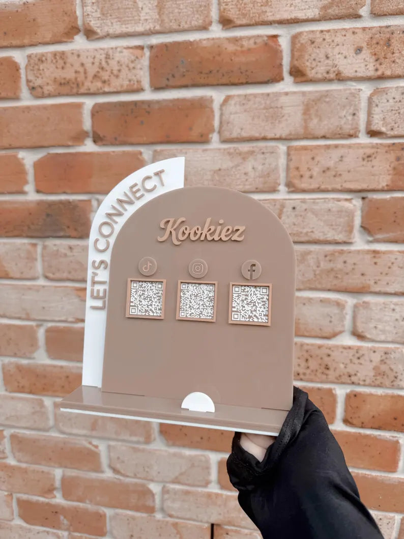 Let’s Connect Social Media Acrylic Sign with QR Codes – Facebook, Instagram, TikTok – Business Display with Card Holder