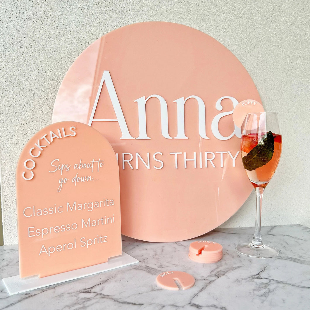 Birthday sign | Acrylic Sign Bundle | Event Signage | Peach