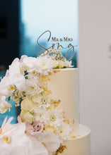 Load image into Gallery viewer, Wedding Cake Topper / Engagement Cake decor / Modern Cake topper / Gold Mirror floating cake topper /
