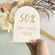 Load image into Gallery viewer, Business Signage | Acrylic Sign | Sign for Business | percentage Off signs | reduced to clear
