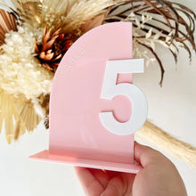 Load image into Gallery viewer, Modern Wedding Table numbers - Acrylic event decor - Arch table numbers
