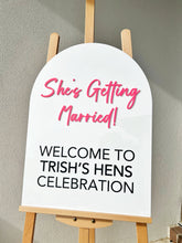 Load image into Gallery viewer, Hens Acrylic Welcome Sign | bridal Shower acrylic sign | event signage | hen decor

