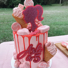 Load image into Gallery viewer, Barbie cake topper | front cake topper plaque | glitter barbie

