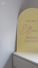 Load and play video in Gallery viewer, Personalised Bridal Shower Welcome Sign – Custom Acrylic Arch Sign
