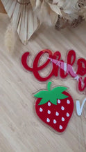 Load and play video in Gallery viewer, Custom strawberry birthday cake topper | berry first design | pink topper
