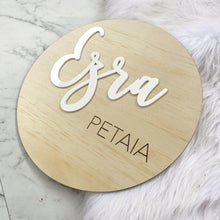 Load image into Gallery viewer, Nursery Name Sign | Kid Name Plaque | Round Baby name sign | Engraved Wooden Nursery Sign | Door name plaque | Circle Name Sign
