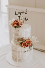 Load image into Gallery viewer, Wedding Cake Topper / Engagement Cake decor / Modern Cake topper / Gold Mirror floating cake topper /

