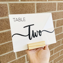 Load image into Gallery viewer, Modern Wedding Table numbers - Acrylic event decor - Clear acrylic table numbers for weddings, functions &amp; Dinner parties
