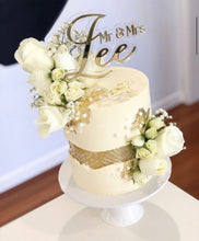 Load image into Gallery viewer, Wedding Cake Topper / Engagement Cake decor / Modern Cake topper / Gold Mirror floating cake topper /

